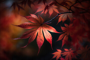 Red maple leaf with backlit generative AI