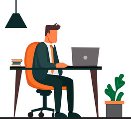 man working in office on laptop flat corporate