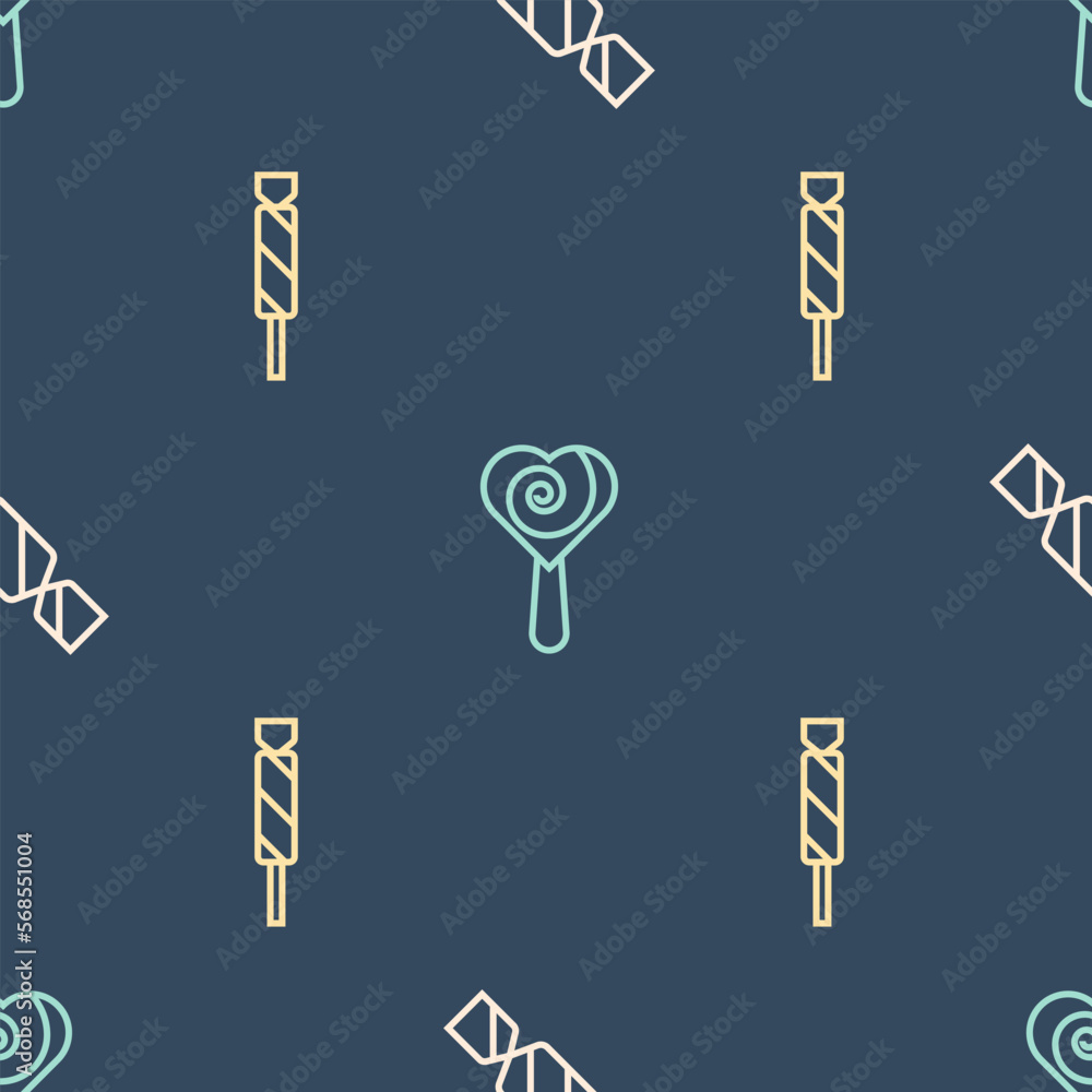 Poster set line candy, and lollipop on seamless pattern. vector