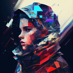 Abstract portrait of woman with glitch effect illustration, Generative AI