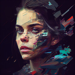 Abstract portrait of woman with glitch effect illustration, Generative AI