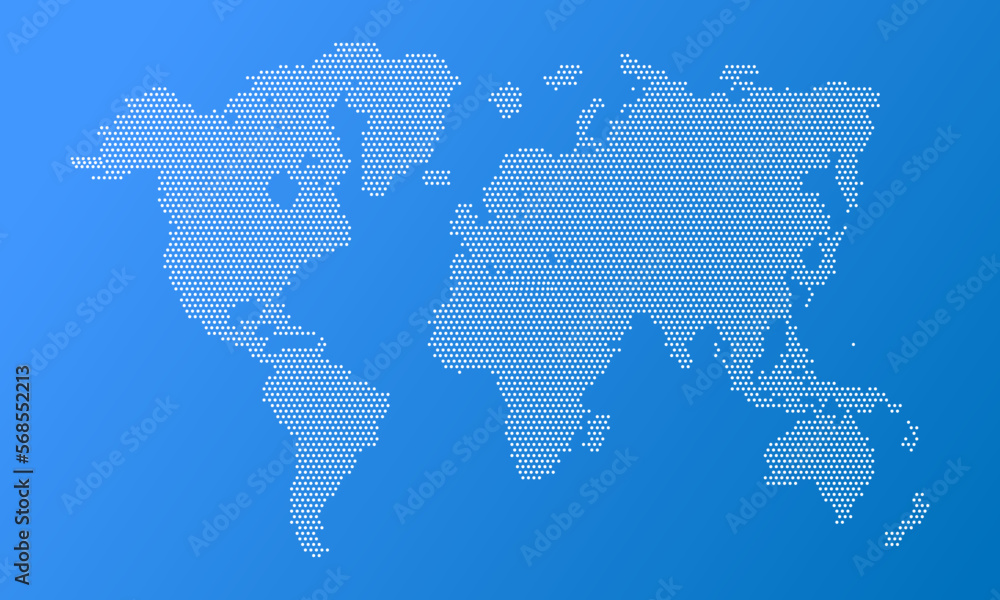 Poster layout of the world map in dots on a blue gradient background world map in a circle vector graphics 