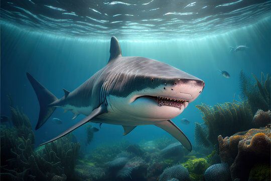 White Shark In Ocean Generative AI