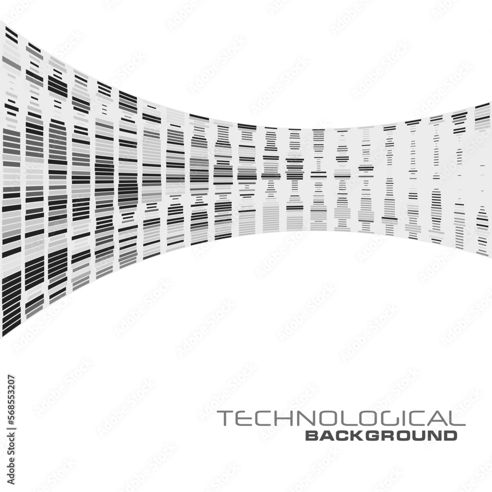 Poster Black and white technologic background with curved line. Square vector pattern