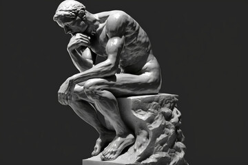 The Thinker Statue 3D, Illustration Graphic Design with Generative AI.