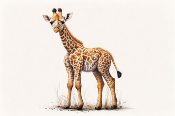Baby giraffe standing watercolor, Generative AI