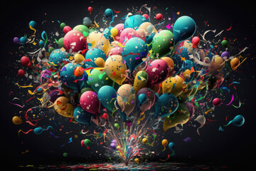 Vibrant colored balloons and confetti filling the air, generative ai - obrazy, fototapety, plakaty