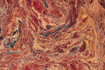 Abstract grunge fluid paint art background, vintage texture with colorful splashes. Ebru effect