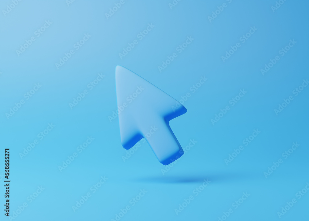 Poster computer mouse click pointer on a blue background. 3d rendering illustration