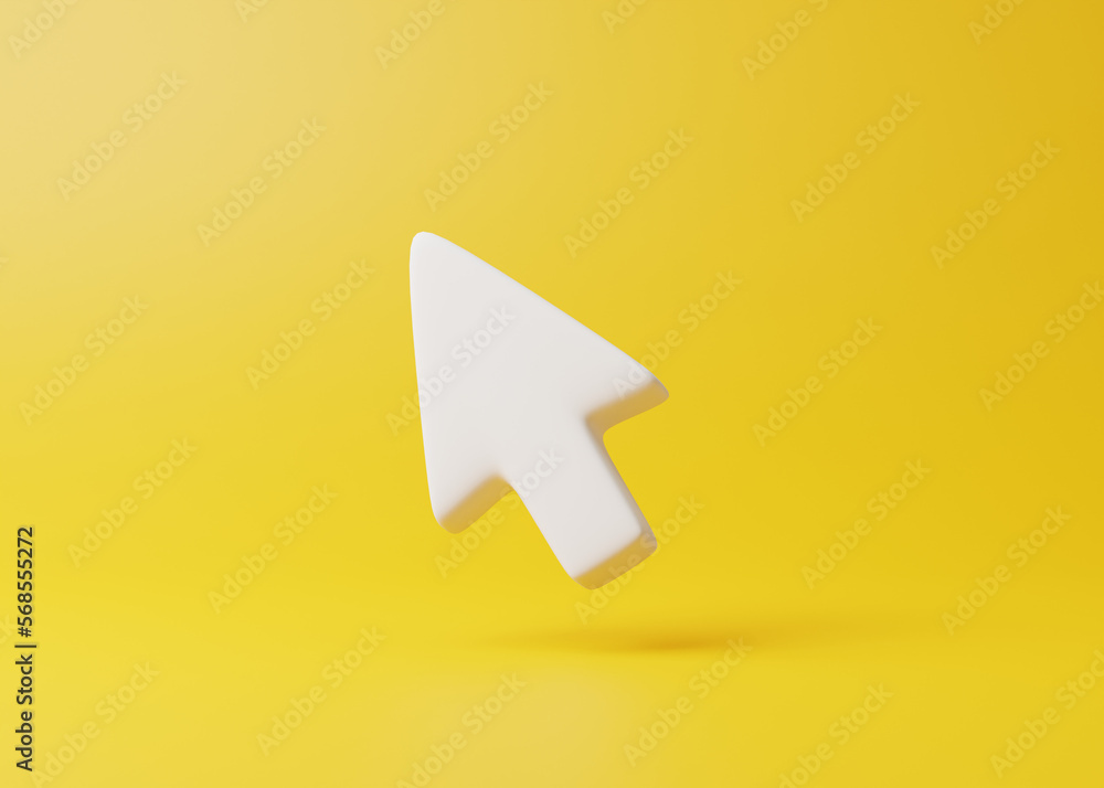 Poster computer mouse click pointer on a yellow background. 3d rendering illustration