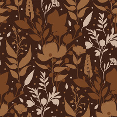 Boho botanical decorative seamless pattern, blossom drawing background backdrop vector trendy flower