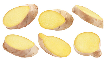 Ginger slice isolated on white background, clipping path, full depth of field