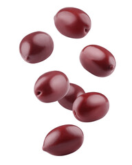 red Olives isolated on white background, clipping path, full depth of field