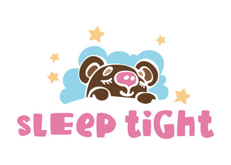 Sleep tight logotype template with sleeping bear cub