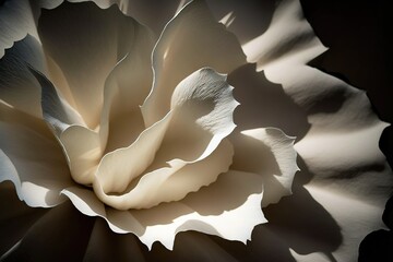  a large white flower is shown in the middle of the image, with a black background and a shadow of the petals on the petals.  generative ai