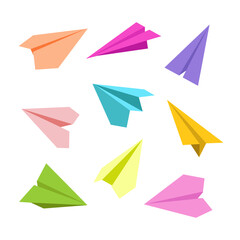 Colored paper airplanes on a white background. Vector illustration.