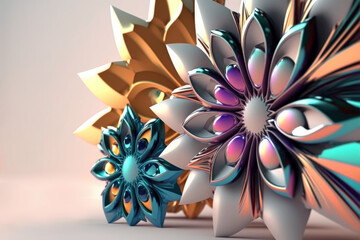 futuristic spring flowers, metallic retro and futuristic (Generative AI)