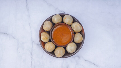 Homemade 'Cilok' with peanuts sauce, is a traditional food that comes from Indonesia.