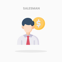 Salesman person dollar icon flat. Vector illustration on white background. Can used for web, app, digital product, presentation, UI and many more.