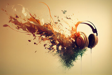 Fototapeta premium The feeling of Music flowing out of Headphones. generative AI