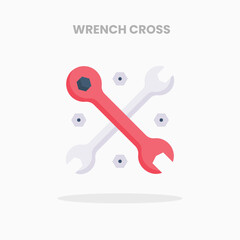 Wrench Cross icon flat. Vector illustration on white background. Can used for web, app, digital product, presentation, UI and many more.