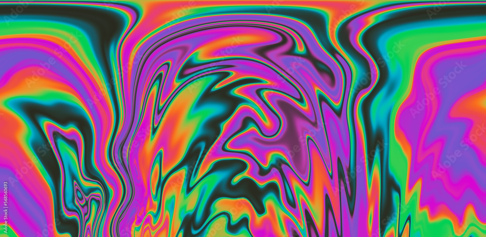 Poster Abstract psychedelic colorful background with warped and distorted lines. 