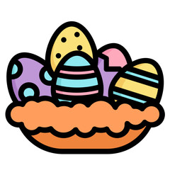 easter egg nest Color line icon