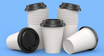Set of paper coffee cups for cappuccino, americano, espresso, mocha, latte