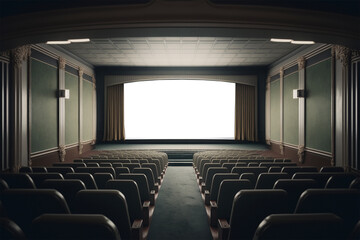 Empty screen movie theater interior.Copy space.Created with generative ai