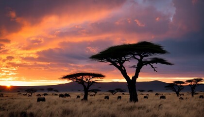 Naklejka na ściany i meble Spectacular Serengeti Sunset