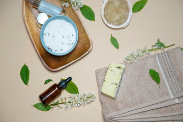 Top view of clean organic skincare products