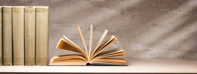 Law and justice concept. Mallet gavel of the judge, scales of justice, books. Copy space for text