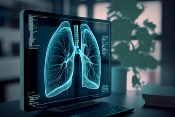 Looking at an X-ray of the lungs in the doctor's office. Generative AI. (1)