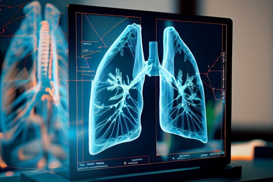 Looking at an X-ray of the lungs in the doctor's office. Generative AI. (1)