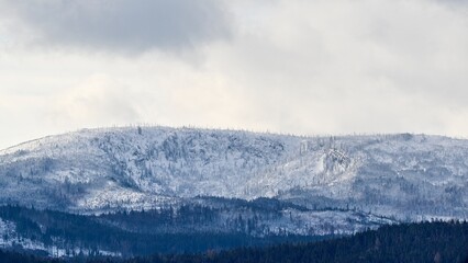 Fototapeta na wymiar Countryside mountain winter landscape with snow.