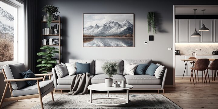 Living Room Mockup Illustration with Shades of Grey