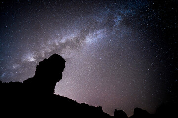 Milky way in Teide national park in Tenerife, canary island. background stars over a massive rock...