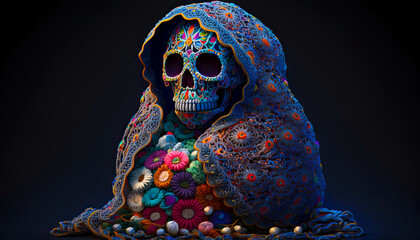 Obraz premium Dia de los muertos, 08. Cinco de Mayo series, Colorful mexican culture traditional skull. Day of the dead, Generative AI