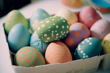 Fototapeta na wymiar Colorful Easter eggs prepared for the celebration. Ai generated.