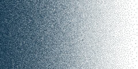 Stipple pattern, dotted geometric background. Stippling, dotwork drawing, shading using dots. Pixel disintegration, random halftone effect. White noise grainy texture. Vector illustration