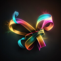 neon ribbon bow abstract background with glowing lines