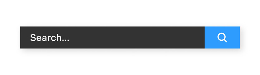 Obraz premium Search bar template. Internet browser engine with search box, address bar and text field. UI design, website interface element with web icons and push button. Dark mode. Vector illustration