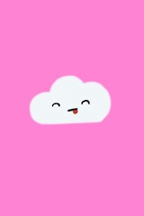 Adorable white cloud with cheeky happy face, sticking tongue out on pink background illustration