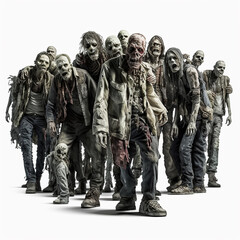 zombie apocalypse group of zombies on white background realistic - obrazy, fototapety, plakaty