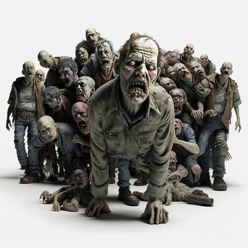 zombie apocalypse group of zombies on white background realistic