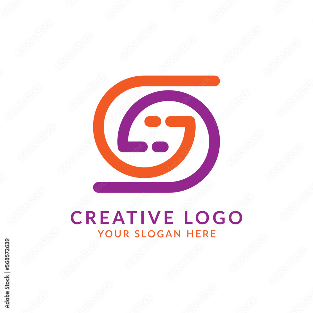 Poster abstract initial letter s with minimalist orange and purple lines combination concept.