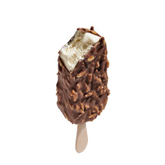 Chocolate ice cream on a stick on white background