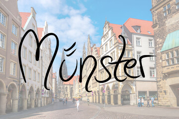 Münster, handwritten with a photo of the place in the background