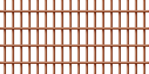 Realistic dark wooden lattice, rural picket fence. Farm or village house boundary, garden enclosing planks. Detailed wooden jail cage. Criminal background mockup. Creative vector illustration