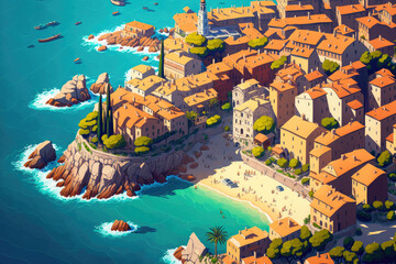French Riviera, as seen from above, in France. Generative AI